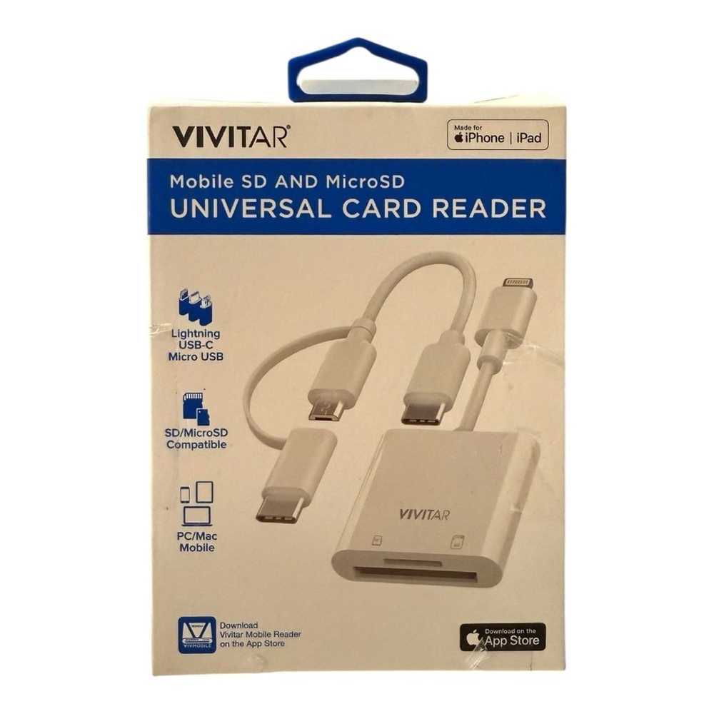 Vivitar Mobile SD & MicroSD Universal Card Reader | USB-C, Lightning, Micro USB